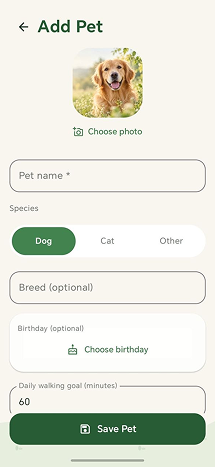 Pet Walkivo app screenshot